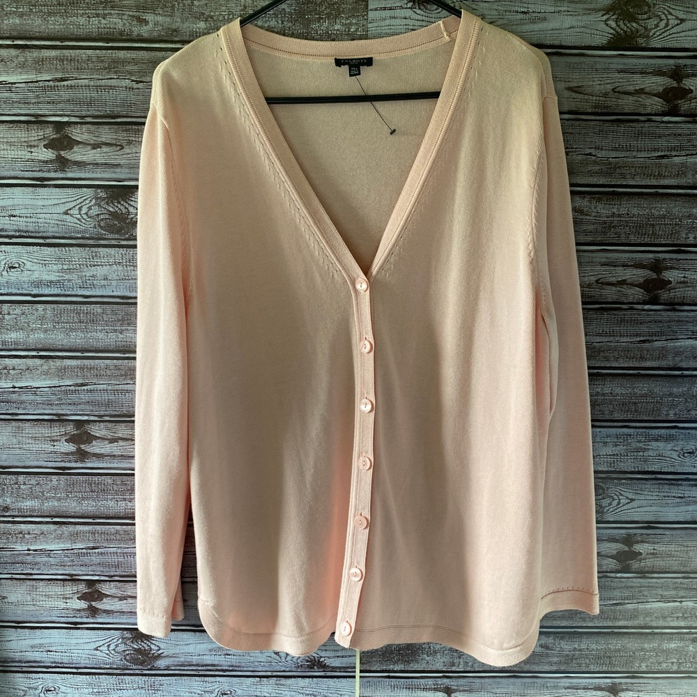 Talbots Petite Women's Long-Sleeved Button-Down Sweater Sz XLP Pink V-Neck NWOT